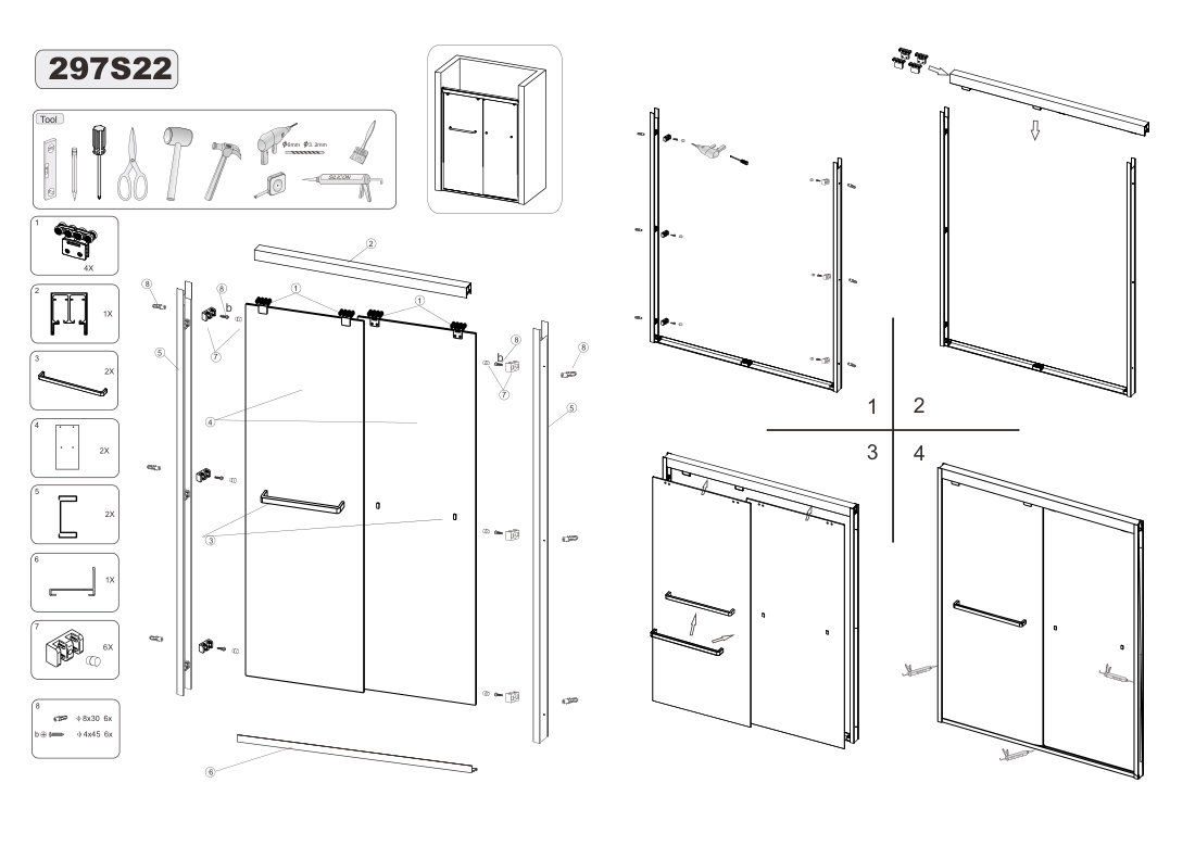 Shower enclosure installation diagram